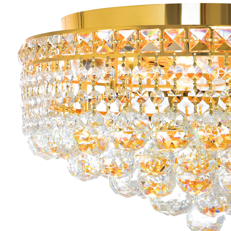 Multi Light Crystal Flush Mount Ceiling Light in Chrome Finish – Ideal for Bedroom, Powder Room, or Home Office, Gold