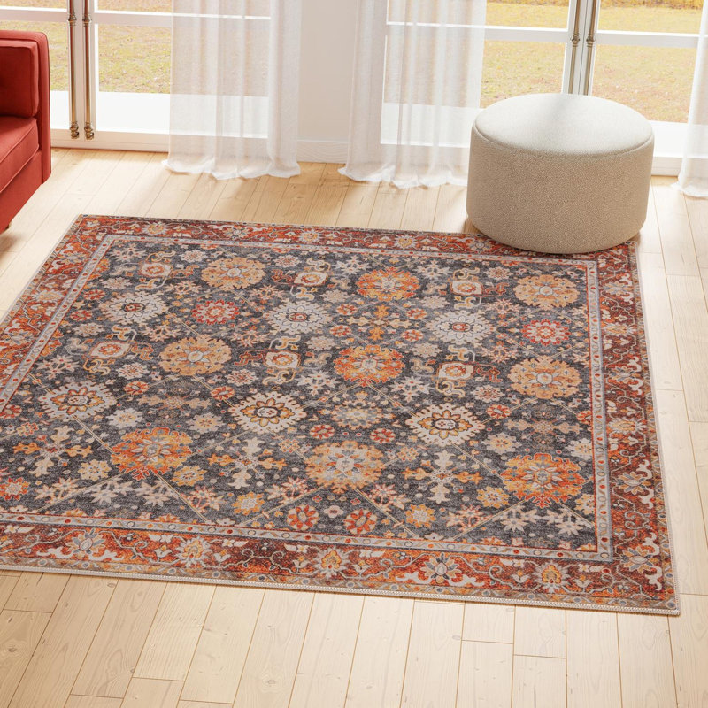Mackenson Performance Chenille Floral Indoor Rug, Square 7'10" x 7'10"