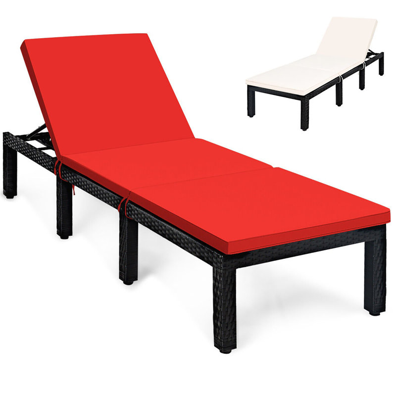 Towley Outdoor Chaise Lounge , Cushion Included, Red/White