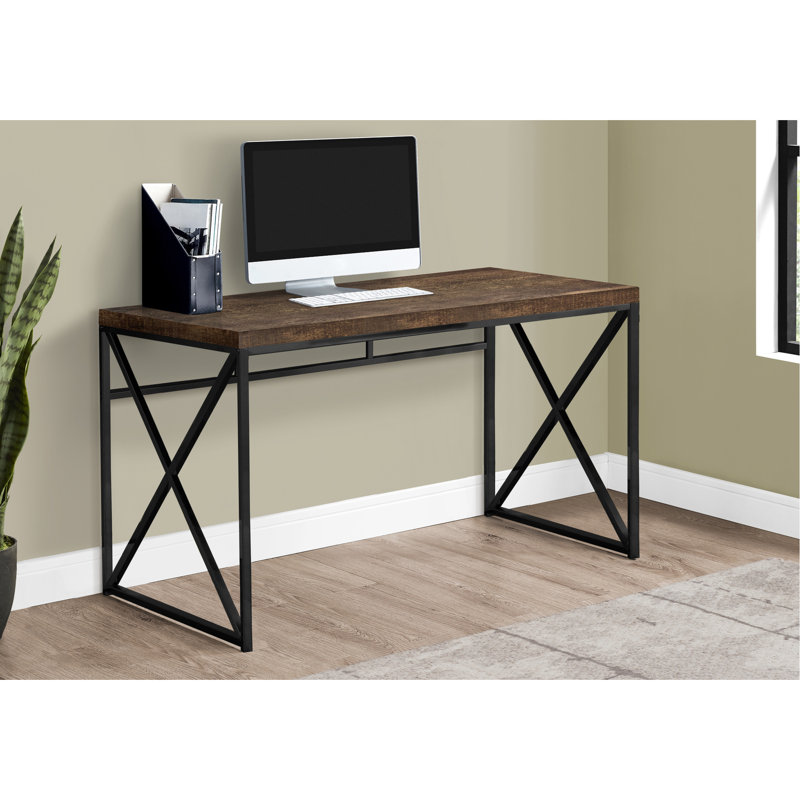 Bureau de travail moderne pour ordinateur portable avec plateau en stratifié brun - stabilité en métal noir avec pieds de bureau polyvalents
