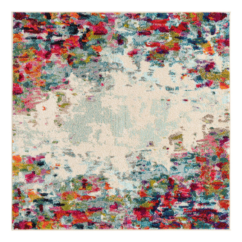 Cariel Washable Abstract Indoor Rug, Square 4'