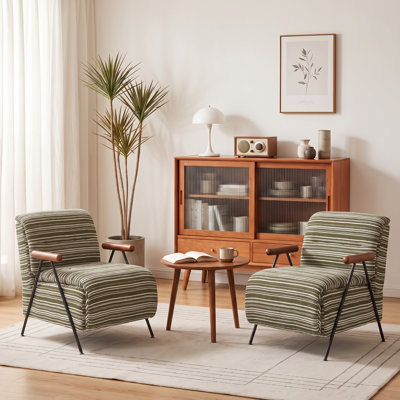 Fauteuil d'appoint rembourré de style milieu du siècle avec accoudoirs en bois massif et pieds en métal