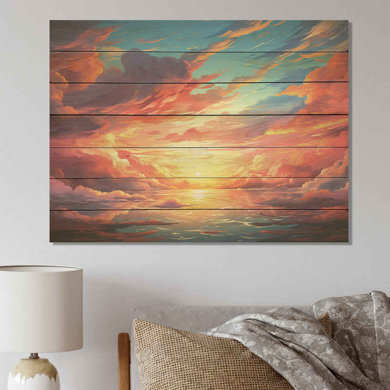 Magical Sunset Sky II - Ciel sur bois, H 24 po x l 32 po x P 0,78 po