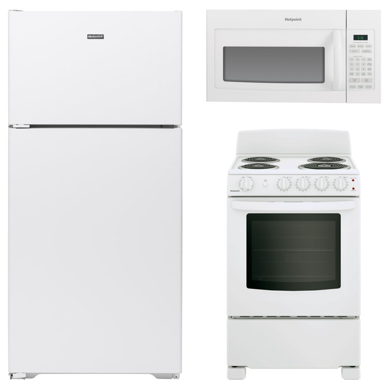 Hotpoint 3 Piece Kitchen Appliance Package with Top Freezer Refrigerator Electric Freestanding Over-the-Range