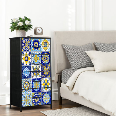 4 Drawer Dresser for Bedroom, Narrow Chest of Drawers, Wooden Top and Study Iron Frame 18"x37.5"-(WxH)
