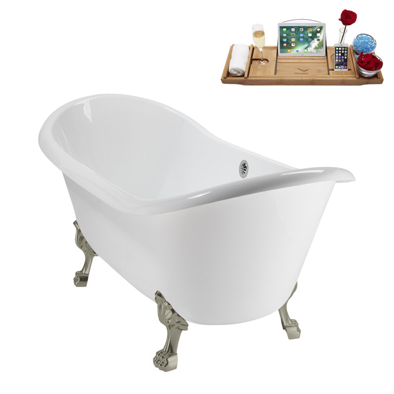 71" Streamline Clawfoot Tub,Tray,Drain and Clawfeet, Brushed Nickel, Polished Chrome