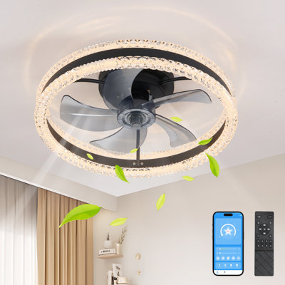 Ventilateurs de plafond de 20 po avec lumières et télécommande, ventilateur de plafond à profil bas, ventilateur à DEL encastré moderne à intensité variable 3000-6000K, 6 vitesses de vent