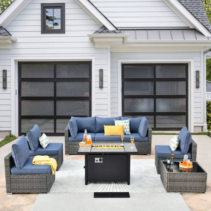 Aliva 6 - Person Patio Conversation Set with Cushions, Blue