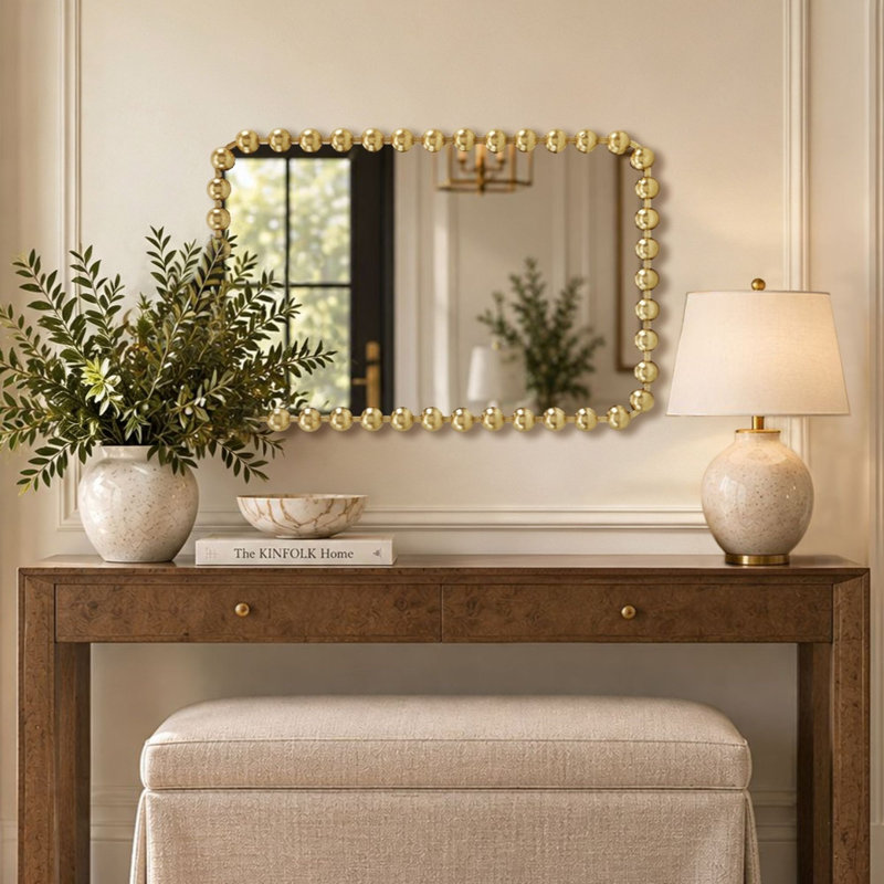 Marlowe 24X36 Arch Beaded Wall Mirror, Gold