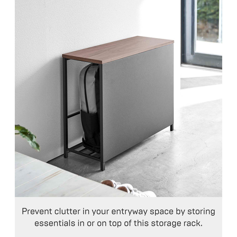 Black Steel and Wood Entryway Storage Bench with Concealed Storage
