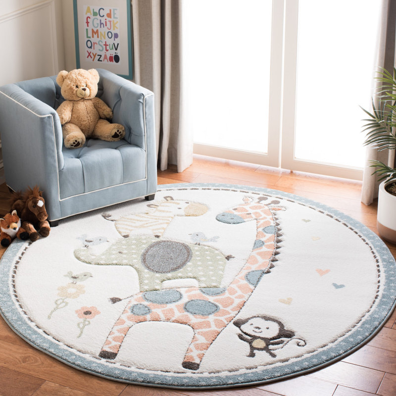 Tapis pour enfants ivoire Burgan, Rond 5 pi 3 po
