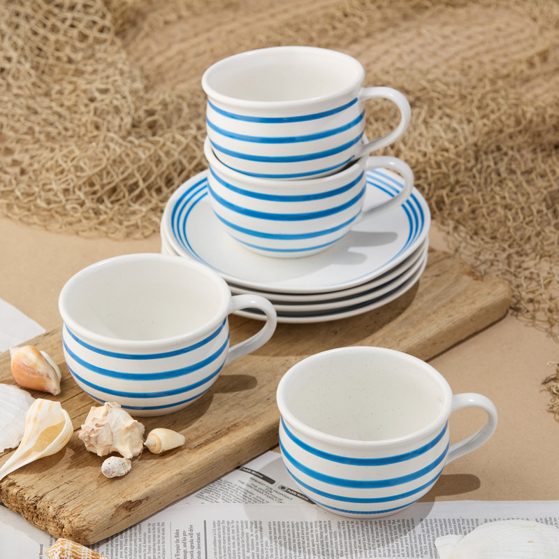 Dockside Blue Jumbo Chowder Bowls - Set of 4, 22 oz, Perfect for Soups, Stews, and Casual Dining - Durable Stoneware with Coastal Charm. Great for serving chowders, bisques, or noodle soups.