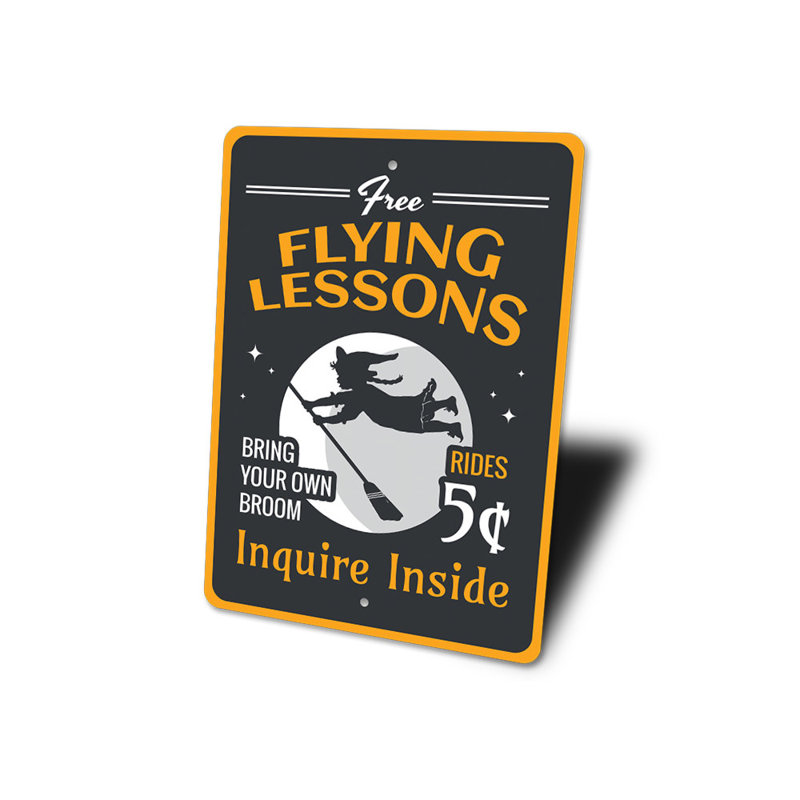Signe en aluminium «Free Flying Lessons», H 14 po x l 10 po x P 0,04 po