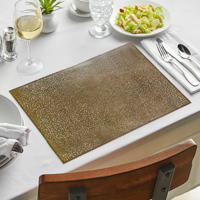 Decozen Golden PVC Placemats Set of 6 Heat-Resistant Table Protectors for Christmas Dining Decor