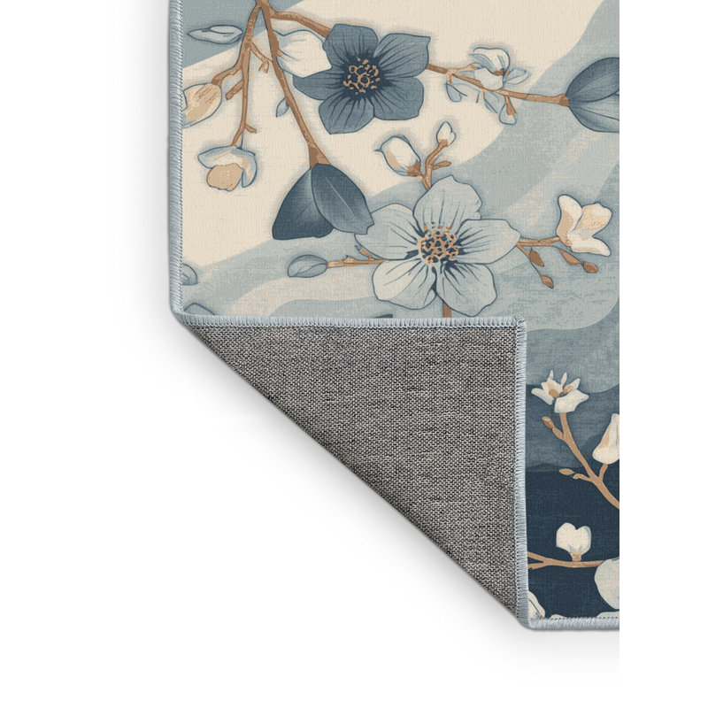 Machine Washable Pascasio Cherry Blossom Petals Traditional Floral Rug in Beige – Binding, 2x5