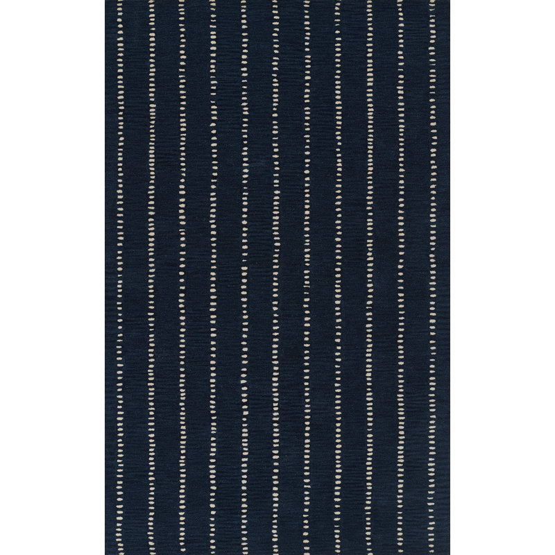 Tapis rayé bleu marine en laine touffeté à la main Nichols, Rectangle 2 pi x 3 pi
