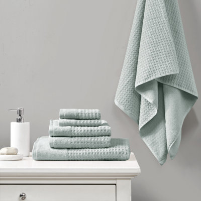 Spa Waffle Cotton Jacquard Antimicrobial Bath Towel 6 Piece Set