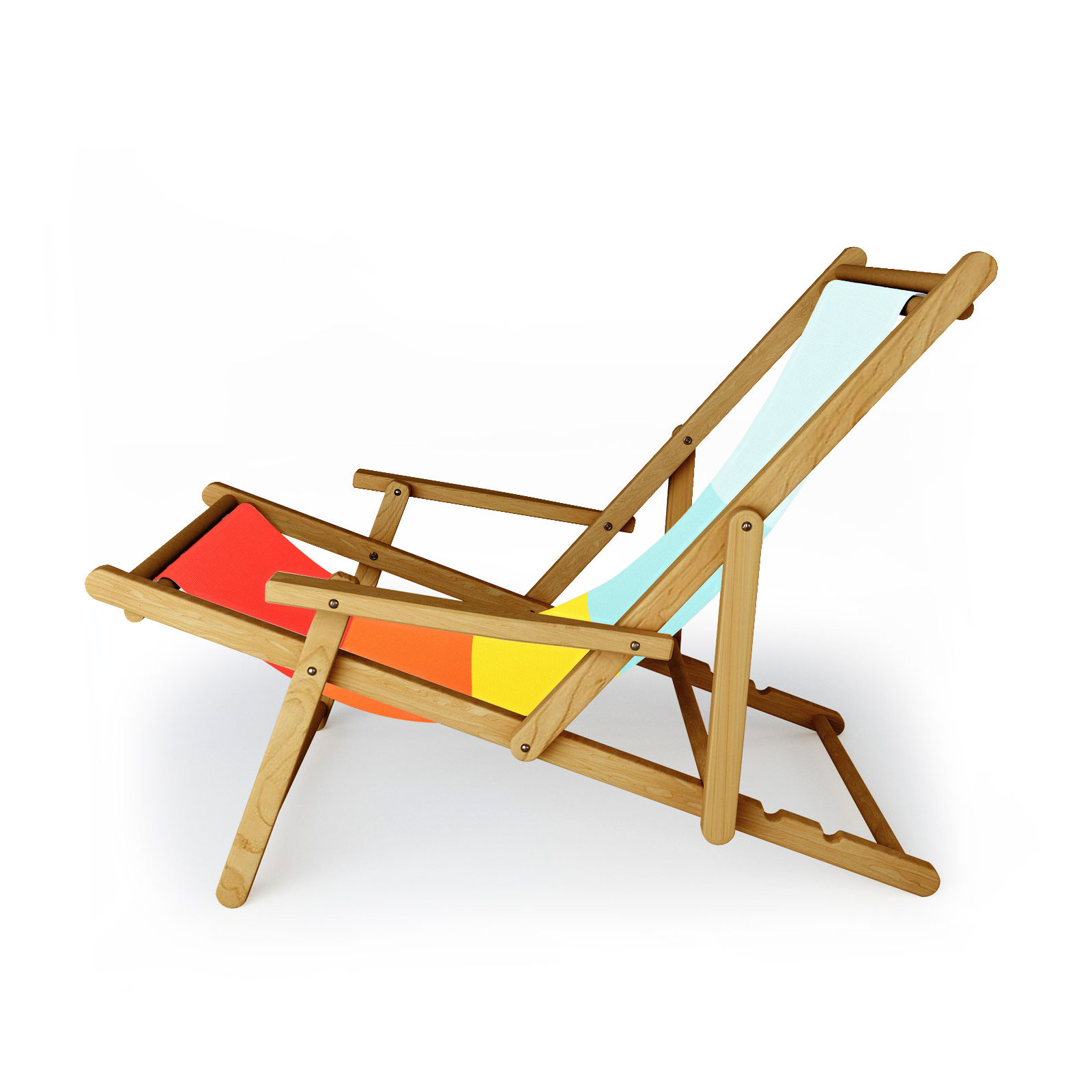 Reclining Folding Deck Chair, Red/Yellow