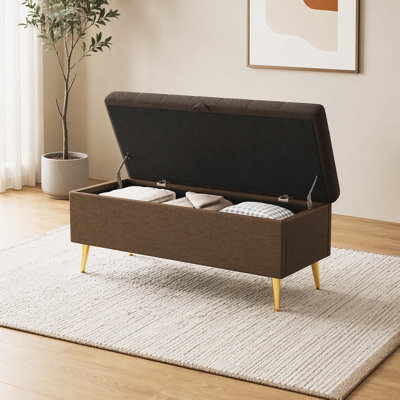 Tufted Boucle Upholstered Storage Ottoman Bench, Plywood Frame Storage Chest with Metal Legs for Bedroom Living Room Entryway