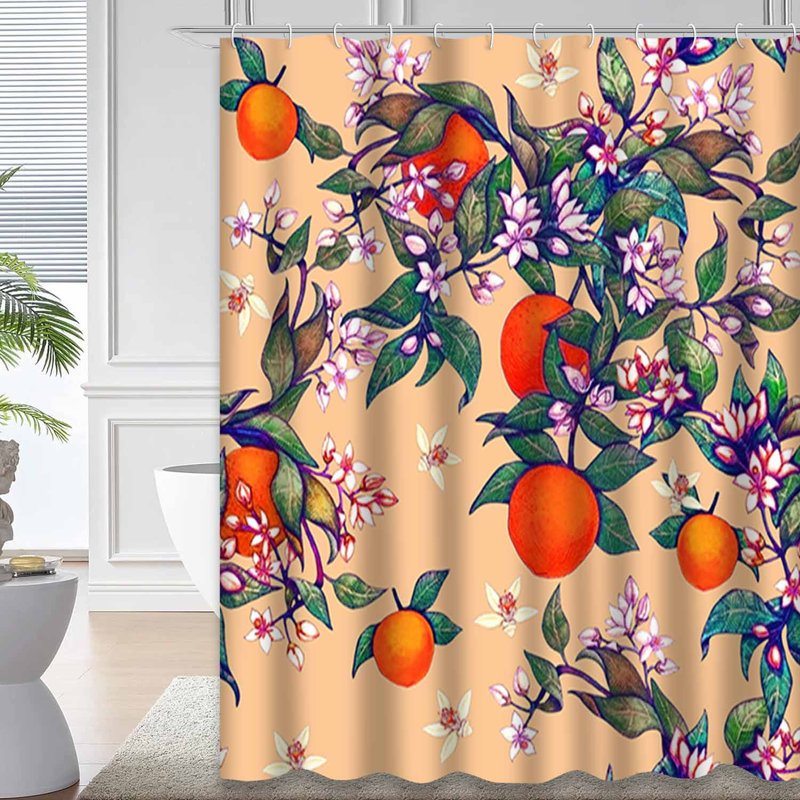 Rideau de douche orange imperméable, rideaux de douche pour la salle de bain avec 12 crochets, 72" L x 84" W