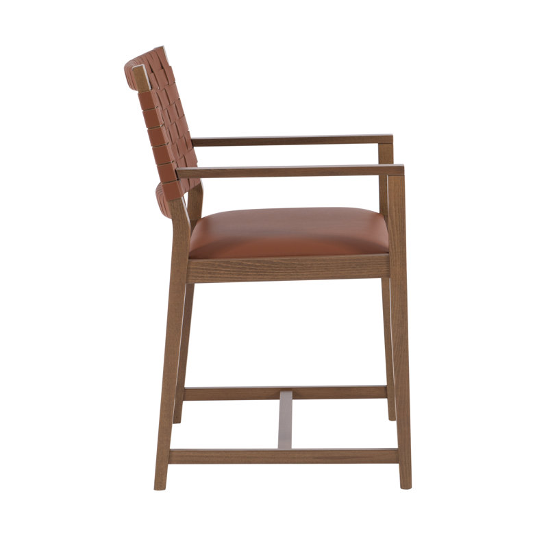 Morrow 18.88'' H Genuine Leather Upholstered Beech Armchair