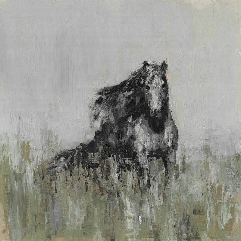 «Dark Horse at the Meadow» par Parvez Taj, reproduction d'art sur toile tendue, H 40 po x l 40 po x P 1,5 po