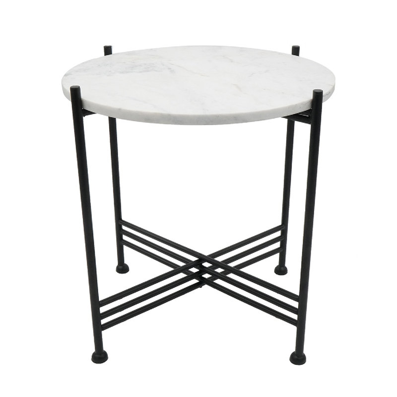 Argus 16" White Marble and Metal Round Accent Table