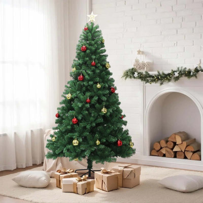Artificial Christmas Tree with Remote Control Green Holiday Tree for Living Room Office Party Decoration, Premium Hinged Artificial Pine Lighted Holiday with Metal Stand
