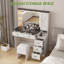 Ensemble de tabouret de maquillage, petit bureau avec miroir éclairé, station de charge, tiroirs Lindsborg-106912036