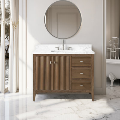 Ensemble de meuble-lavabo autoportant à simple cuve 42 po avec plateau en marbre Lavallon