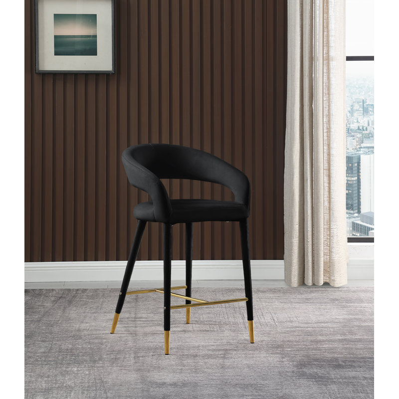 Yonkers 26.5" Counter Stool, Velvet, Black