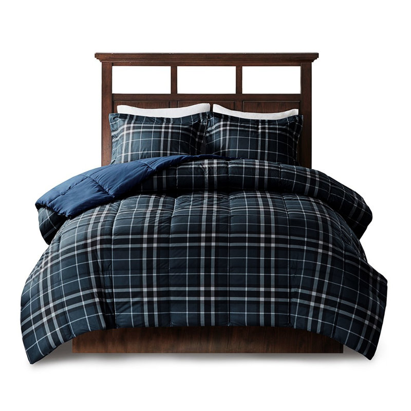 Down Alternative Comforter - Plaid Soft Flannel-like Fabric, Fill, 2 Shams, All Season Comfort, Machine Washable, Mini Comforter, Material, Alternative, Matter