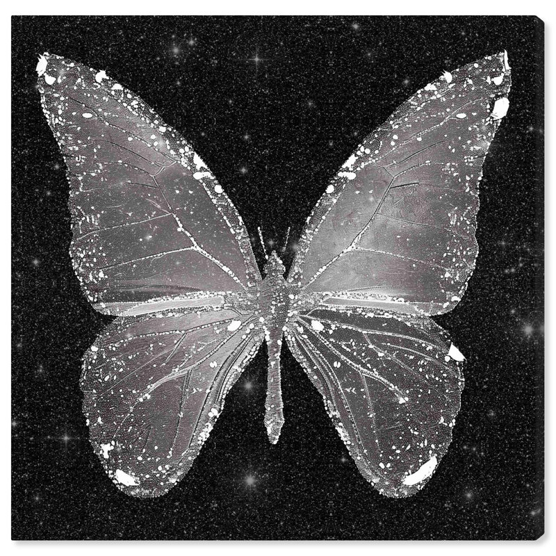 Sparkling Silver Butterfly Canvas Art Print with Wooden Frame