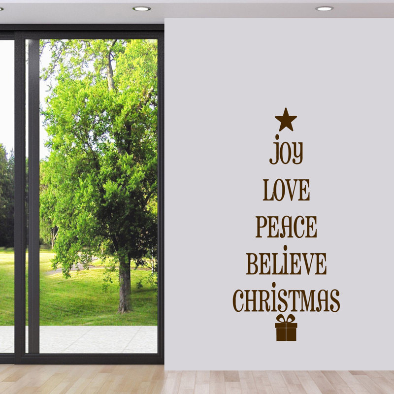 Décalcomanie murale mots d’arbre de noël Bethea, Brun chocolat