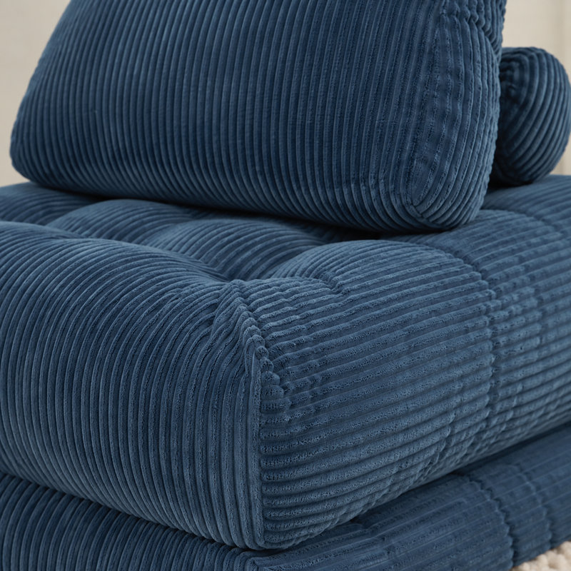 Pouf en velours côtelé, mini canapé bleu confortable pour la chambre d'étudiant ou la chambre à coucher