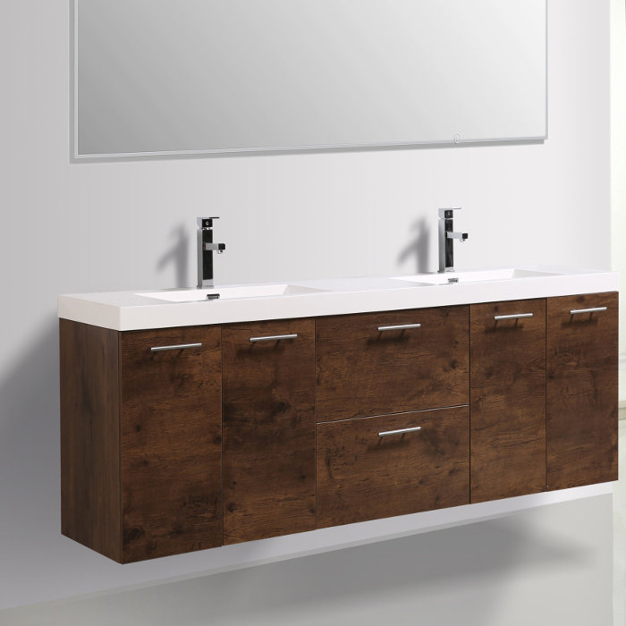 Leffler 84" Wall-Mounted Double Bathroom Vanity Set, Rosewood