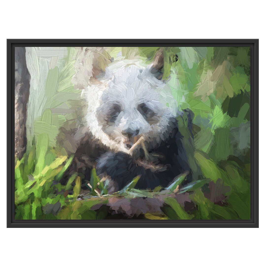 Gerahmtes Wandbild Niedlicher Panda isst Bambus Kunst