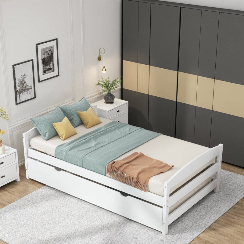 Lit plateforme gris élégant avec lit gigogne - Un charme peu encombrant pour les chambres de rêve, Blanc