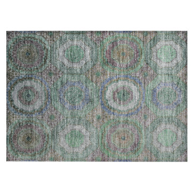 Machine Washable Indoor/Outdoor Xhevrie Green Rug