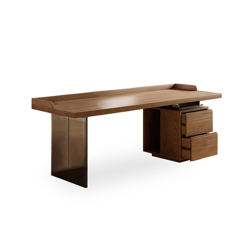 Bureau rétro en bois massif avec 2 tiroirs, 31.5" H x 62.99" W x 23.62" D, Retour à droite