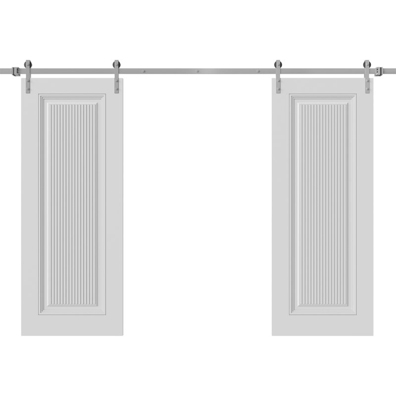 Double porte de grange | Émail blanc impérial 1888 | Ensemble de rail 13 pi | Portes intérieures solides, 48 po x 84 po
