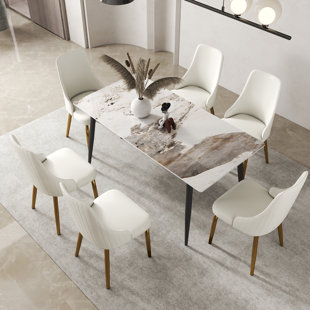 Menifee Nedek 62.99'' Modern Rectangular Sintered Stone Dining Table With 4 Grey Metal Legs