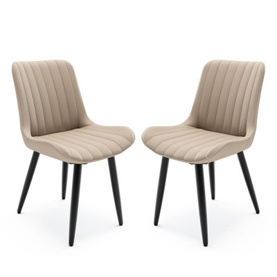 Ensemble de 2 chaises de salle à manger modernes en similicuir avec coussins épais et pieds en métal, chaises d'appoint en faux cuir sans accoudoirs pour la cuisine et la salle à manger