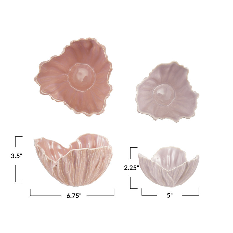 Stoneware Flower-Shaped Bowls With Reactive Glaze
