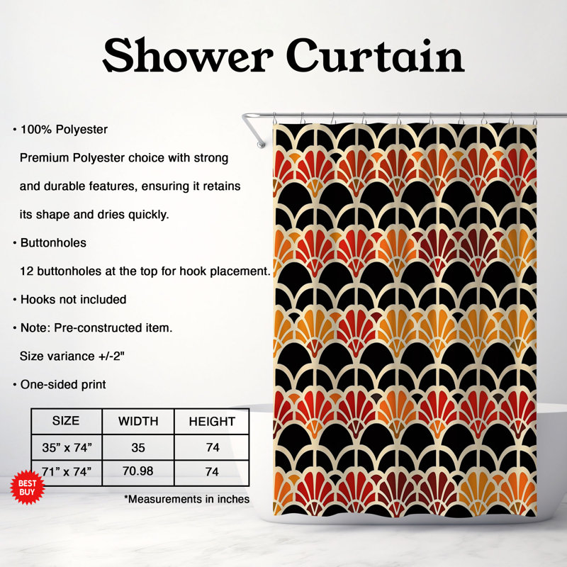 Rideau de douche standard 1 pièce Timeless Japanese Motifs, H 74 po x l 71 po
