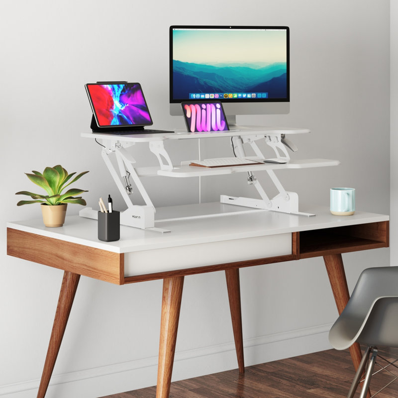 Mount-It 38 in W Height Adjustable Rectangle Standing Desk Converter, White