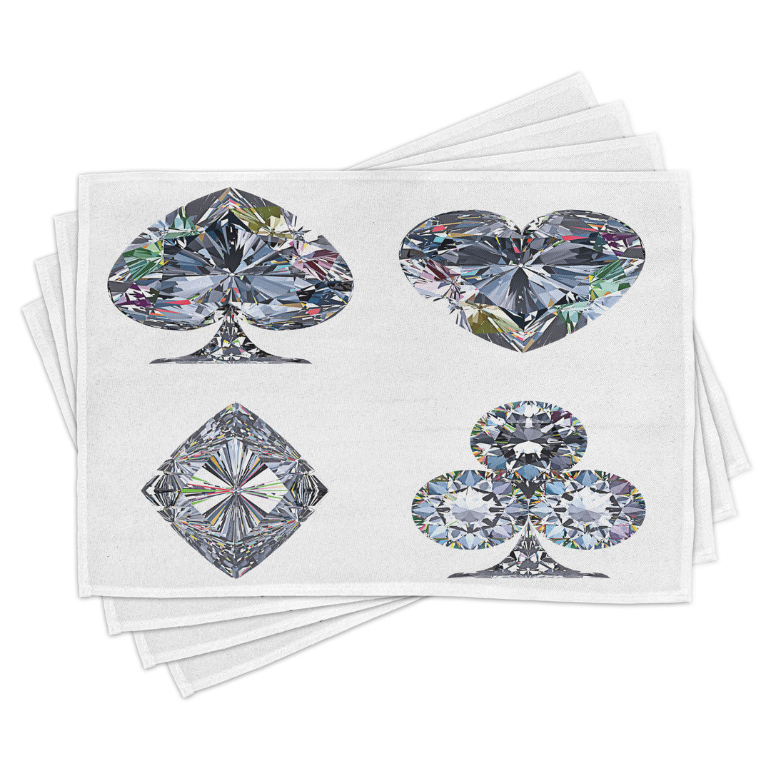 Platzdeckchen 4er Set, Herzförmige Diamanten, Grau und Weiß