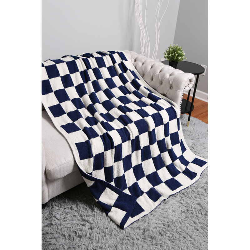 Checkered Pattern Luxury Soft Throw Blanket, Navy