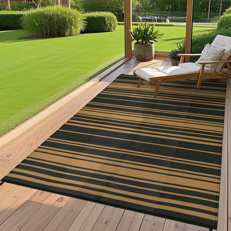 Outdoor Rug Waterproof Reversible Plastic Straw Rug, Modern Striped Camping Rug for Patio, UV-Resistant Outside Mat for Porch, Deck, Backyard