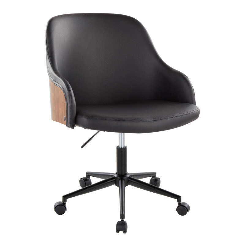 Chaise de bureau en métal noir, Noir / Noyer, Noir